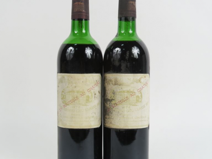 2 BOUTEILLES CHÂTEAU MARGAUX 1er GCC MARGAUX - 1974 - 1 HEP/1 BEP/ES/E