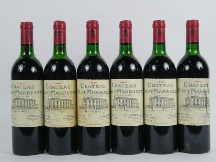 6 BOUTEILLES CHÂTEAU HAUT MARBUZET ST ESTEPHE - 1990 - 5 LB/1 HEP/2 ET