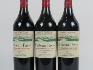 Vente aux enchères 3 BOUTEILLES CHÂTEAU PAVIE 1er GCC ST EMILION - 2001