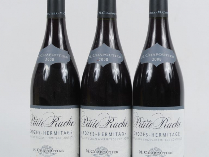 3 BOUTEILLES CROZES HERMITAGE 'PETITE RUCHE' M. CHAPOUTIER - 2008