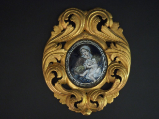 Vente aux enchères Plaque en émail de Limoges XVIIème "Vierge à l'enfant" dans un cadre p