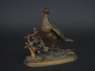 Vente aux enchères MOIGNIEZ. "la perdrix" Sculpture en bronze à patine médaille Signée H.