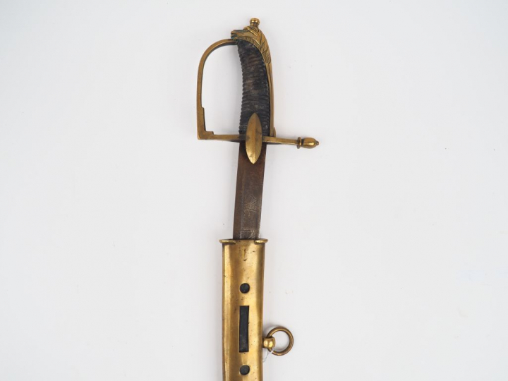 Sabre troupe de hussard primitif, monture à la hongroise en bronze, ca