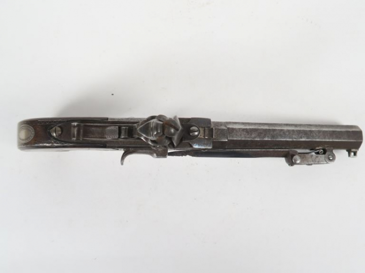 Beau et grand pistolet de défense à silex et à coffre de 230 mm de lon