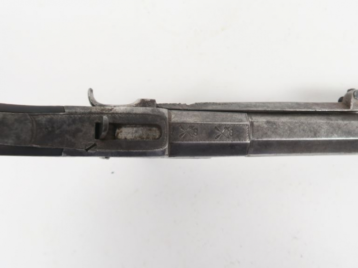 Beau et grand pistolet de défense à silex et à coffre de 230 mm de lon