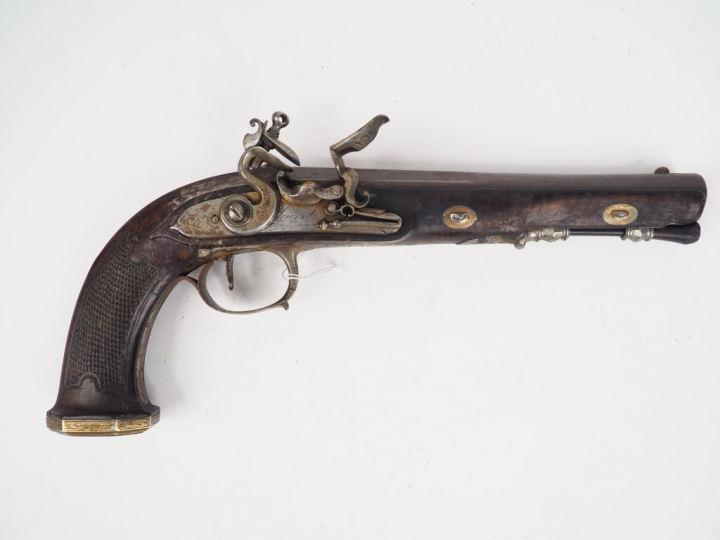 Beau pistolet de combat 1er Empire à silex de 350 mm de long, canon oc