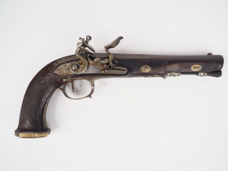 Vente aux enchères Beau pistolet de combat 1er Empire à silex de 350 mm de long, canon oc