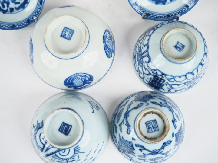 Chine du sud, Vietnam fin XIXe siècle,  Ensemble en porcelaine bleu bl