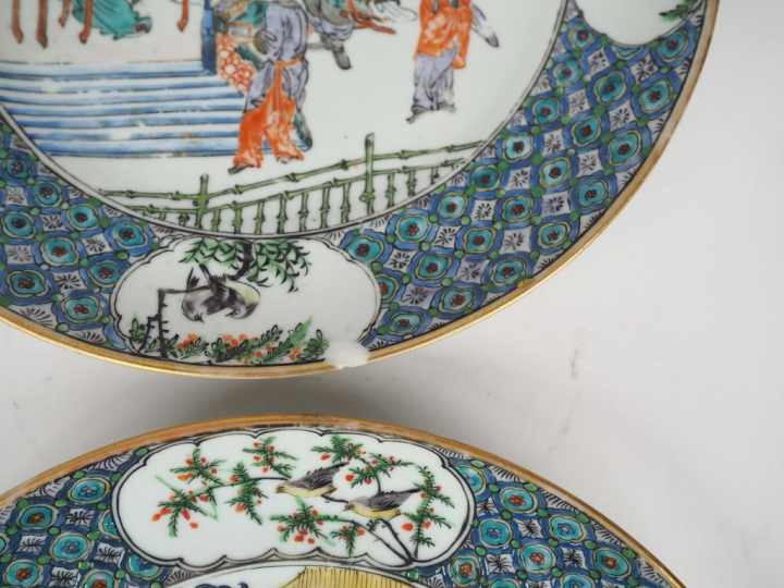 Canton, fin XIXe siècle,  Ensemble comprenant six assiettes en porcela
