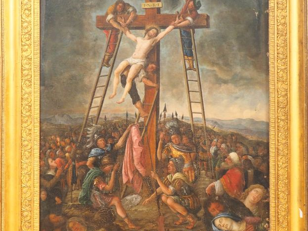 Ecole française XVIIIème. "Descente de croix". Huile sur toile. Dim. 8