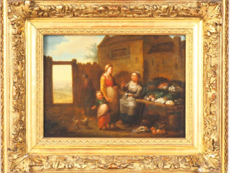 Vente aux enchères Hendrick MOMMERS (entourage de). "Scène de marché". Huile sur panneau.