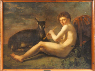 Vente aux enchères Ecole FRANCAISE vers 1800 "Jeune pâtre et chevreau" Toile Sans cadre H