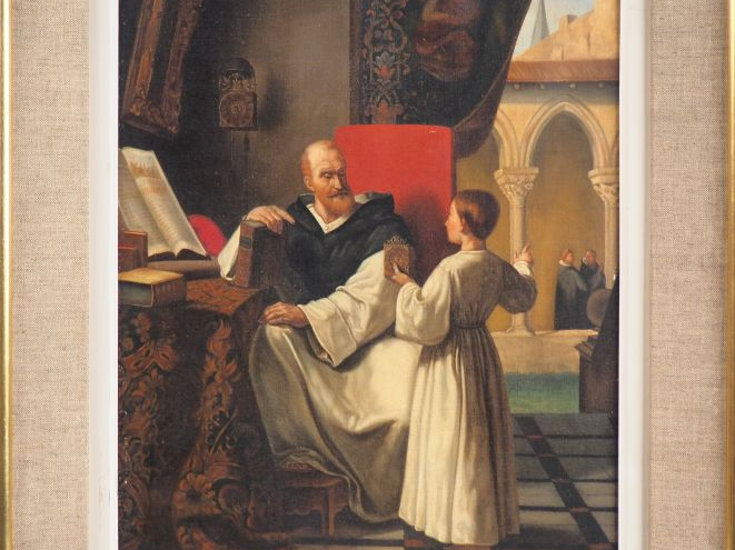 Victorine CAVALIE. "Prêtre et enfant de choeur". Huile sur toile, sign