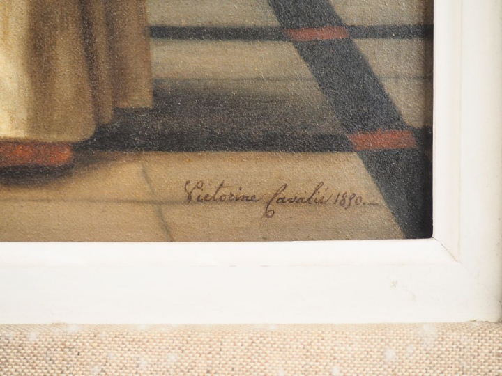 Victorine CAVALIE. "Prêtre et enfant de choeur". Huile sur toile, sign