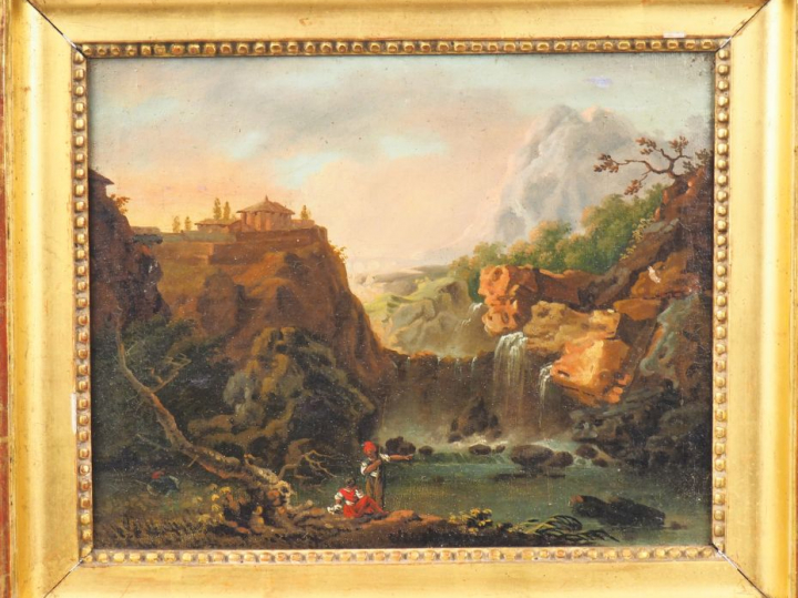 Ecole française XIXème. "Paysage". Huile sur toile. Dim.32 x 40,5 cm