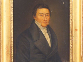 Vente aux enchères Victorine CAVALIE. "Portrait d'homme au jabot". Huile sur toile, signé