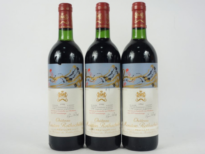 3 BOUTEILLES CHÂTEAU MOUTON ROTHSCHILD 1er GCC PAUILLAC - 1981 - BG
