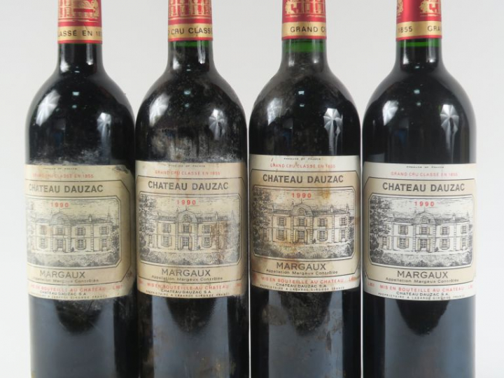 4 BOUTEILLES CHÂTEAU DAUZAC GCC MARGAUX - 1990 - 3 ET