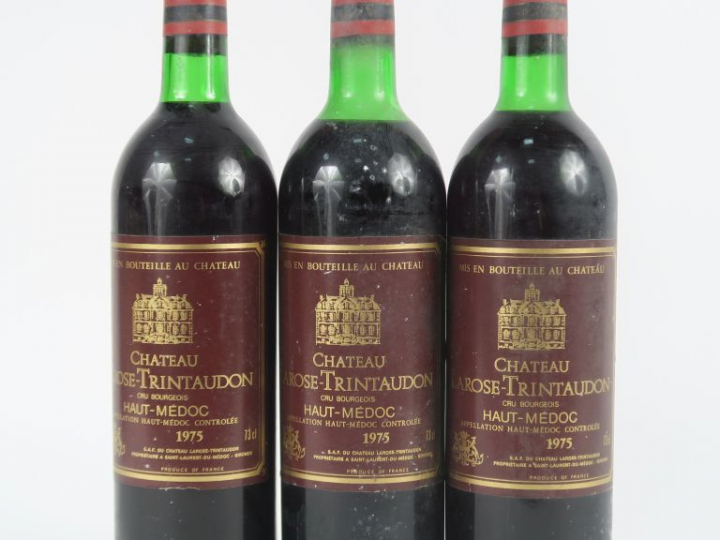 3 BOUTEILLES CHÂTEAU LA ROSE TRINTAUDON HAUT MEDOC - 1975 - 1 BG/1 LB/