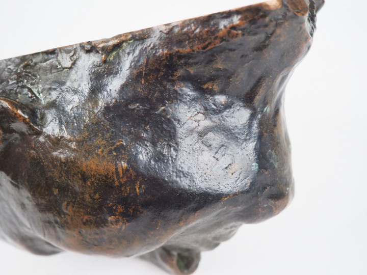 Augustre RODIN (d'après). "Masque funéraire". Sculpture en bronze à pa