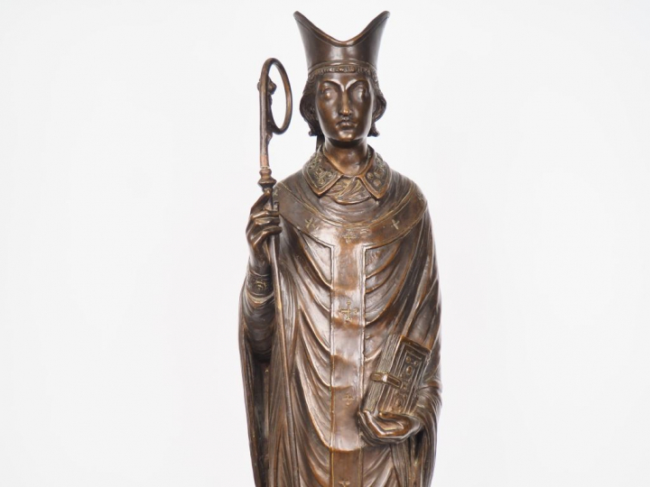 Léon PERREY.  "St Calixte" Grande sculpture en bronze à patine brune. 