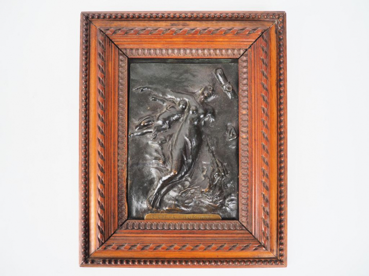 Plaque en bronze XIXème "l'épave humaine, guerre sous marine"  Dim. À 