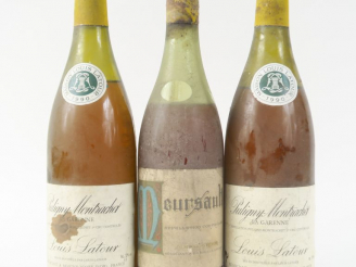 Vente aux enchères 3 BOUTEILLES : 1 VIEILLE BOUTEILLE MEURSAULT JEAN GOURDON 7 CM/BS/CAPS