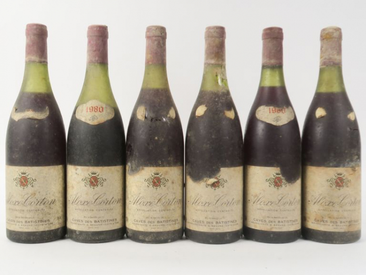 6 BOUTEILLES ALOXE CORTON CAVE DES BATISTINES - 1980 - 1 à 6 CM/BS/EA/