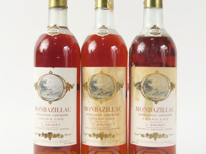 3 BOUTEILLES MONBAZILLAC GC V. BRUNET - 1955 - 1 BG/1 LB-HEP/1 MEP