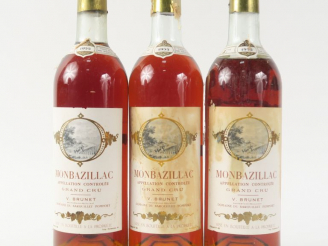 Vente aux enchères 3 BOUTEILLES MONBAZILLAC GC V. BRUNET - 1955 - 1 BG/1 LB-HEP/1 MEP