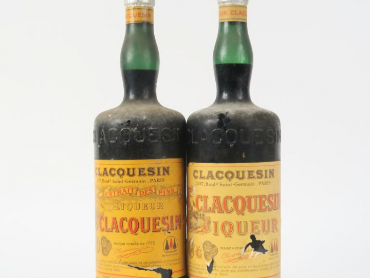 2 VIEILLES BOUTEILLES LIQUEUR CLACQUESIN - EA/CAPS ÉTAIN