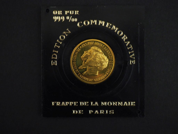 Médaille commémorative de John F. Kennedy en or jaune 999°/00. Frappe 