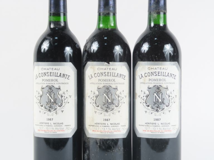 3 BOUTEILLES CHÂTEAU LA CONSEILLANTE POMEROL - 1987 - BG/ETLT