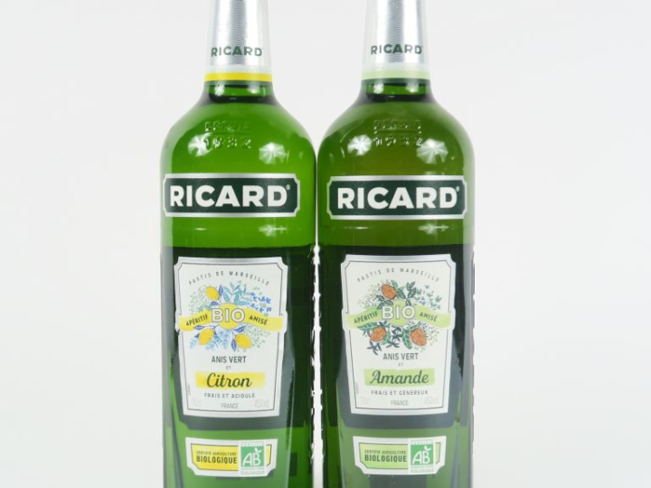 2 BOUTEILLES RICARD BIO : 1 ANIS VERT ET AMANDE - 1 ANIS VERT ET CITRO