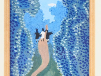 Vente aux enchères Jean HUGO. "la promenade". Gouache, signée en bas à droite. Dim. (à vu