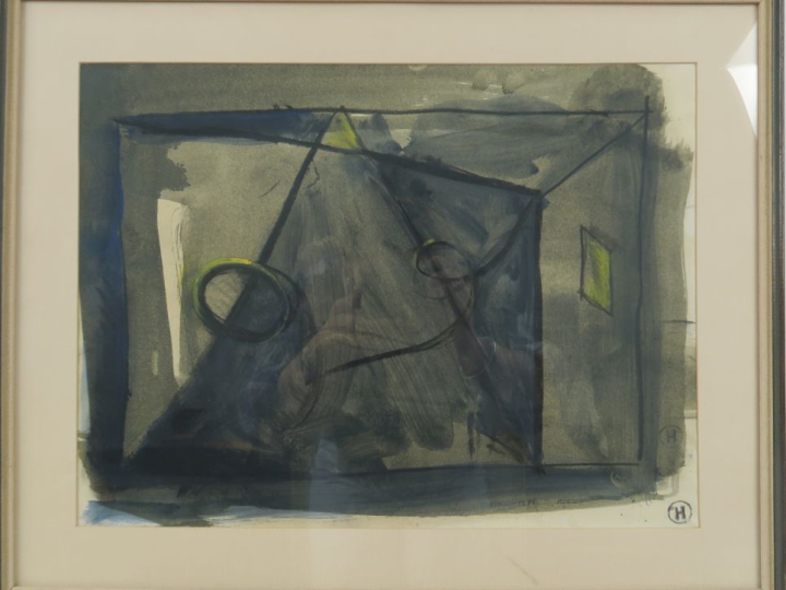 Philippe HURTEAU. "Composition géométrique". Aquarelle, monogrammée en