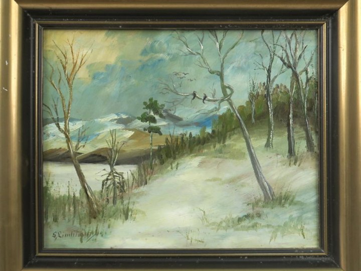 G, LINCHTROM. "Paysage d'hiver". Huile sur isorel, signée en bas à gau