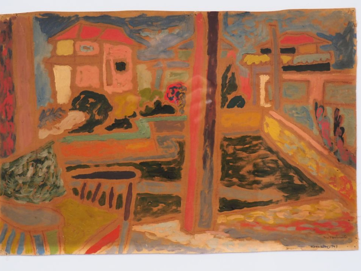 Edward MATUSZCZAK. "Le jardin de Richard, Alexandrie 1943". Gouache su