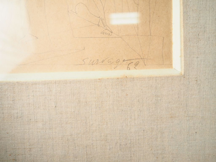 SURVAGE.  "Personnages" Dessin au crayon, signé en bas à droite et dat