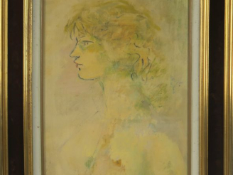 Vente aux enchères Marcel VERTES. "Profil de jeune fille". Huile siur toile, signée en ha