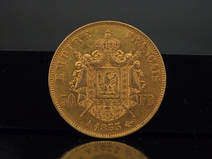 Une pièce de 50 Francs or, 1855-A. FRAIS ACHETEURS 10% HT.   