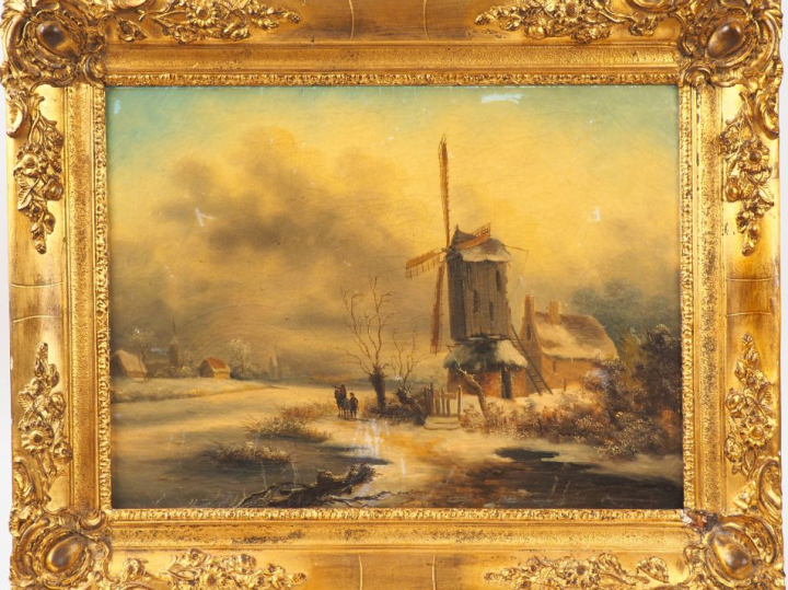 Charles LEICKERT (dans le goût de). "La campagne hollandaise enneigée"