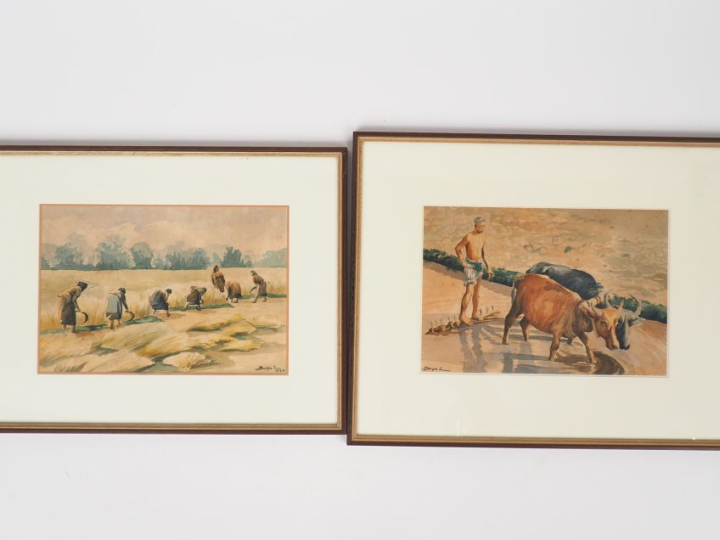 Indochine vers 1935. DUYET. Ensemble de 6 aquarelles représentant des 