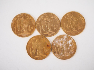 Vente aux enchères Cinq pièces de 20 Francs or, 1897-A. FRAIS ACHETEURS 10% HT.   