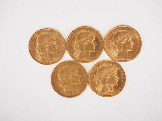 Vente aux enchères Cinq pièces de 20 Francs or, 1905. FRAIS ACHETEURS 10% HT.   