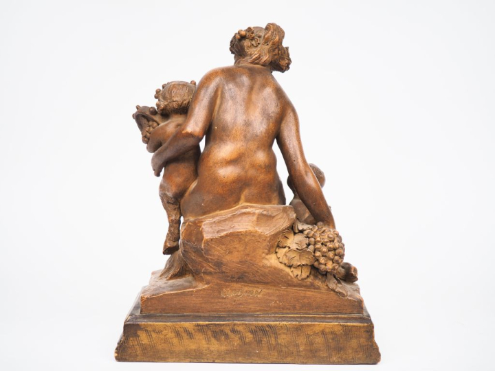 CLODION (d'après). Groupe en terre cuite "la faunesse et les deux faun