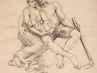 Vente aux enchères Virginie DEMONT-BRETON. "Etude, pour la famille, couple avec enfant". 