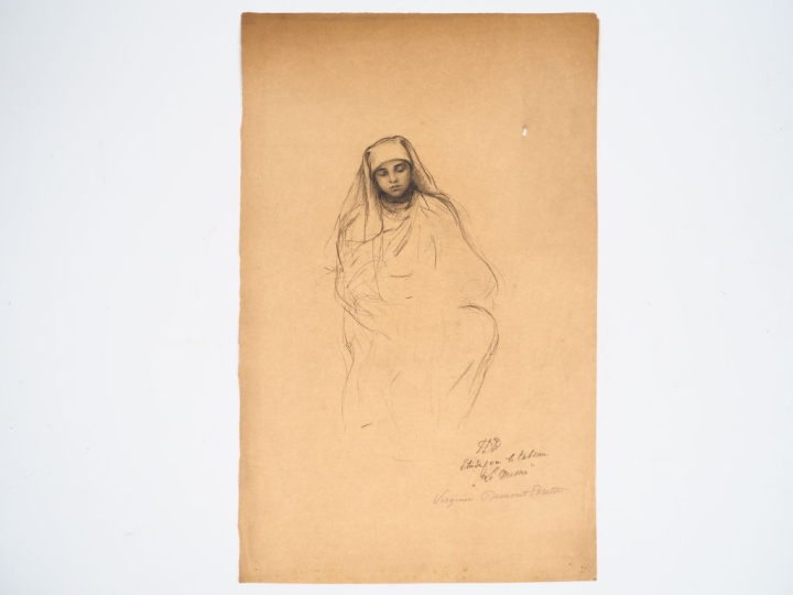 Virginie DEMONT-BRETON. "Etude, pour le Messie, Vierge".  Crayon, sign