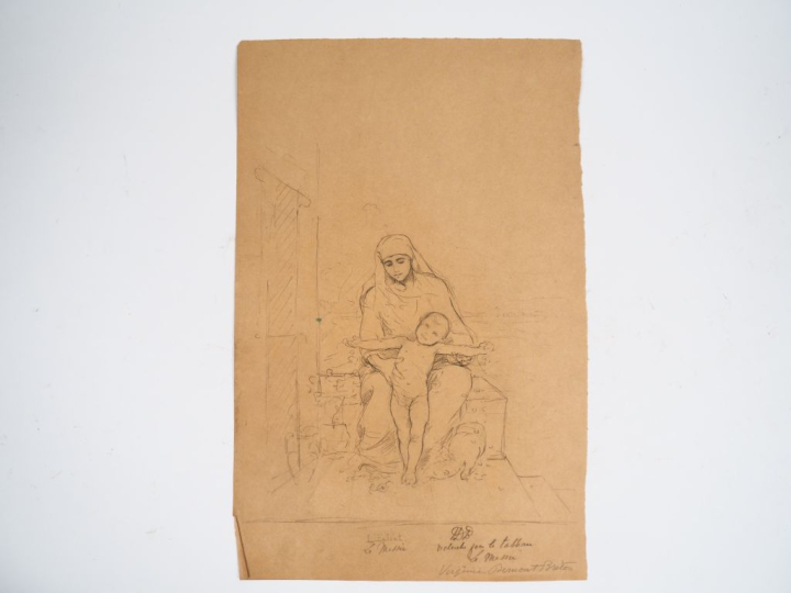 Virginie DEMONT-BRETON. "Etude pour le Messie".  Crayon, signé.  Dim. 