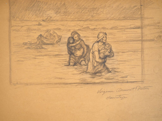 Vente aux enchères Virginie DEMONT-BRETON.  "Le Sauvetage".  Crayon sur papier. Titré et 
